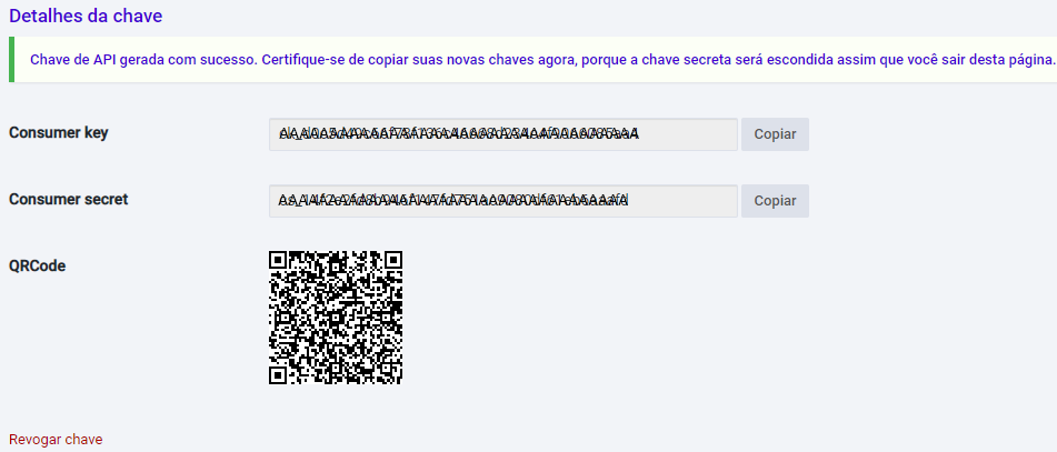 Chaves de API geradas