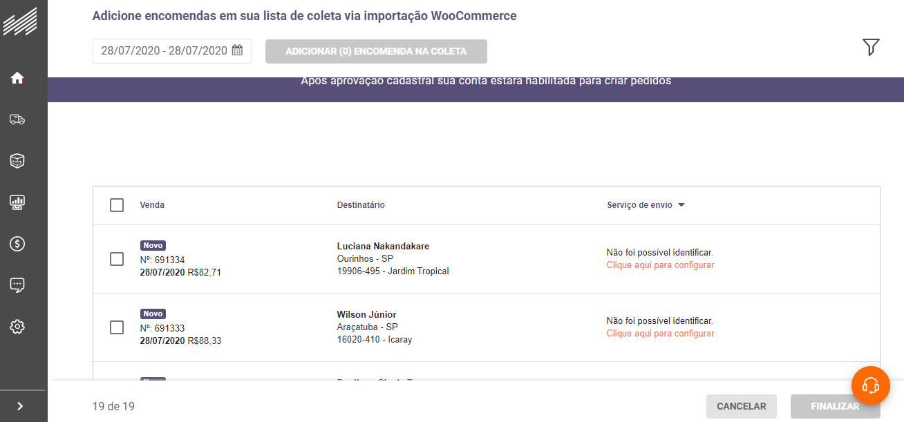 Lista de pedidos importados