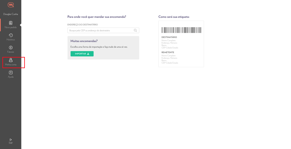 Menu Minha Conta da Mandaê