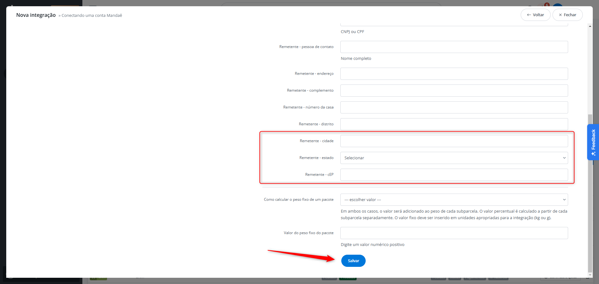 Tela inicial Base.com, menu integrações imagem 2