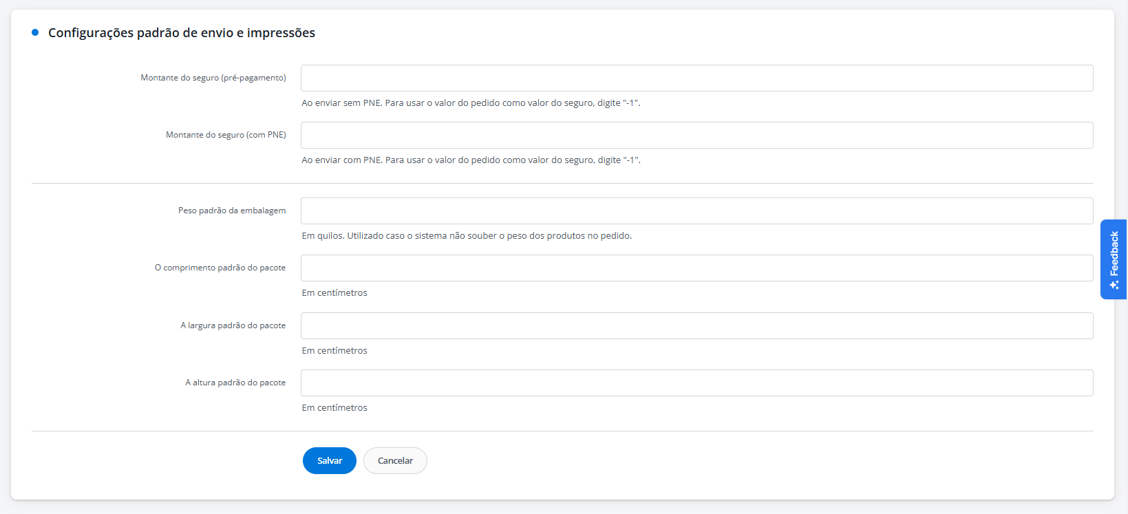 Configurando padrões de envio e impressões